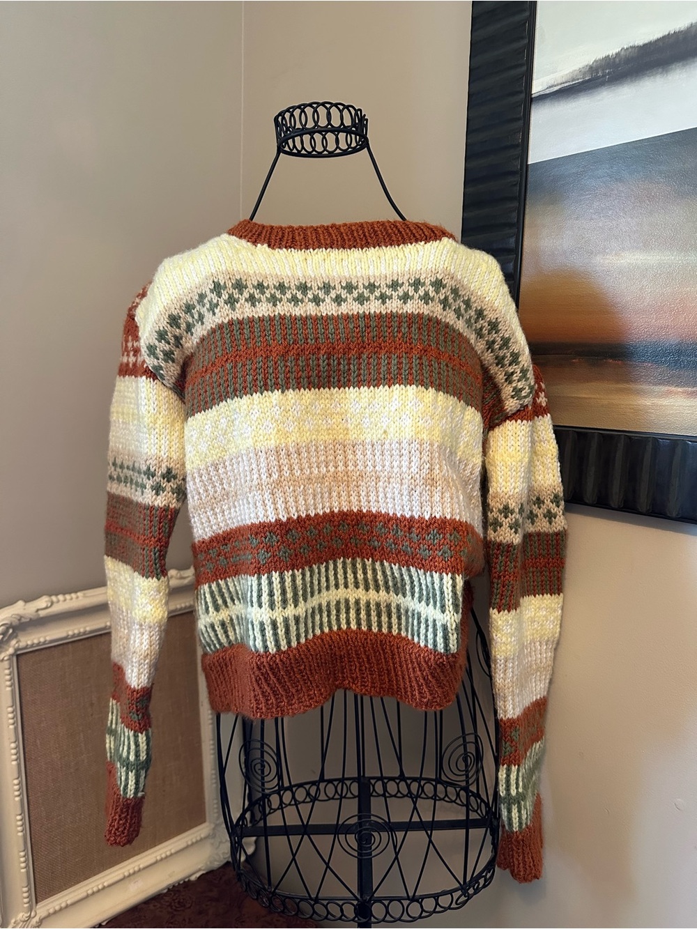 🧡 Handmade Fall Colour Block Knit Sweater 🍂